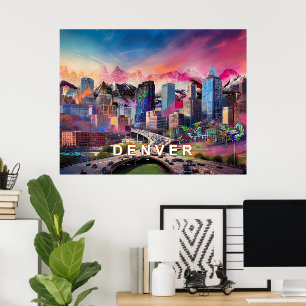 Colourful Abstract Denver Colorado Skyline Art Poster