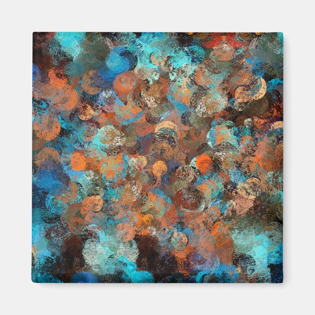 Colourful Abstract Design, Blues And Brown Circles Magnet (Front)