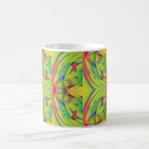 Colourful abstract design in green yellow and red coffee mug