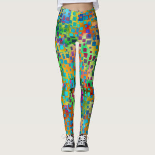 Colourful Abstract Digital Art with Squares Leggin Leggings