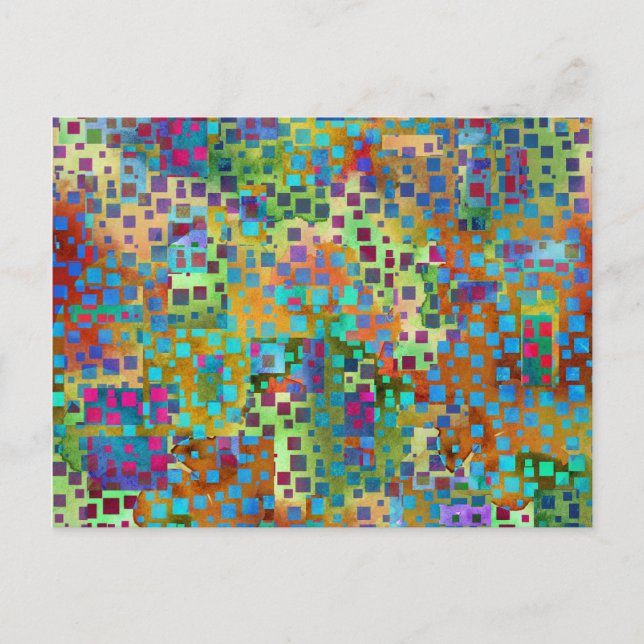 Colourful Abstract Digital Art with Squares Postcard (Front)
