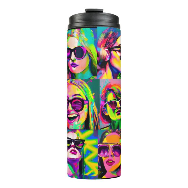 Colourful Abstract Digital Art | Women in Sunglass Thermal Tumbler (Front)