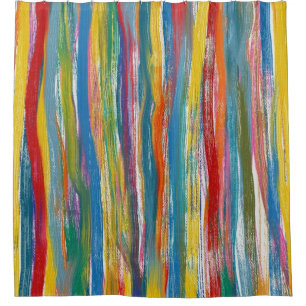 Colourful Abstract: Digital Oil Painting Lines Shower Curtain