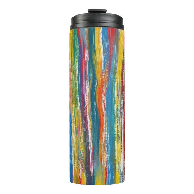 Colourful Abstract: Digital Oil Painting Lines Thermal Tumbler (Front)