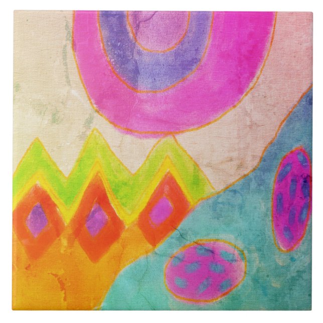 Colourful Abstract Digital Painting Ceramic Tile (Front)