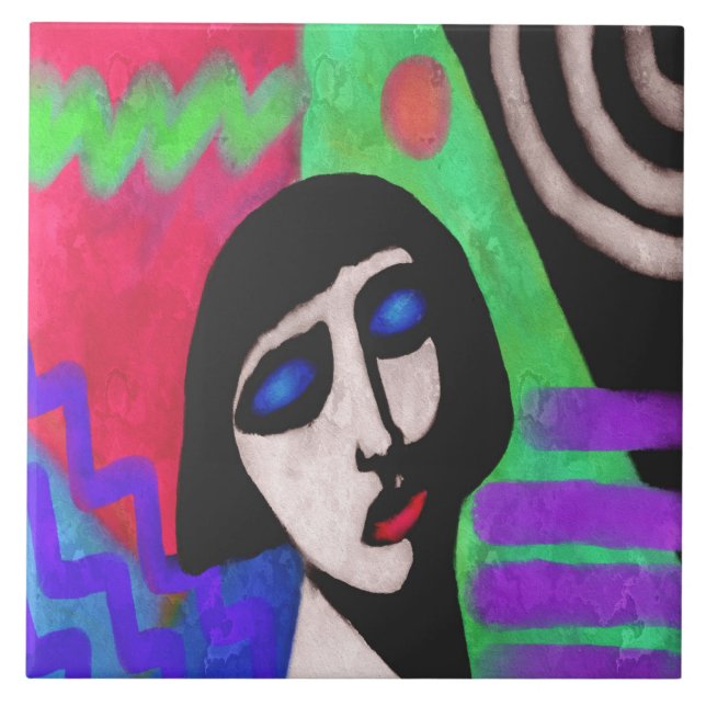 Colourful Abstract Digital Painting of a Woman Ceramic Tile (Front)