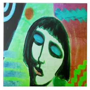 Colourful Abstract Digital Painting of a Woman Ceramic Tile