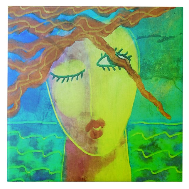 Colourful Abstract Digital Painting of a Woman Ceramic Tile (Front)