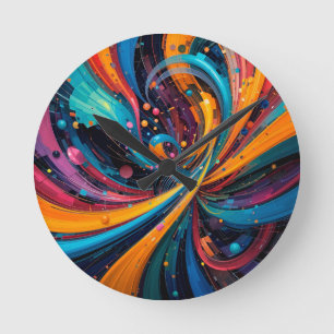 Colourful Abstract Digital Painting Round Clock