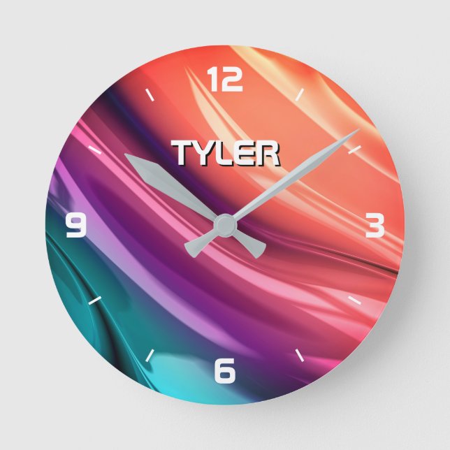 Colourful Abstract, DIY Name in White Round Clock (Front)