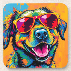 Colourful Abstract Dog with Sunglasses Coaster