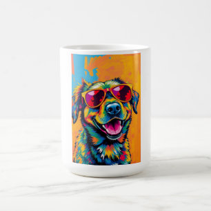 Colourful Abstract Dog with Sunglasses Coffee Mug