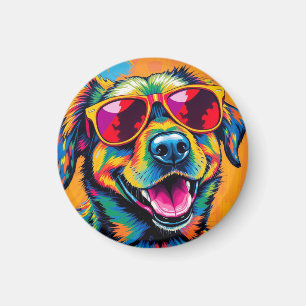 Colourful Abstract Dog with Sunglasses Magnet