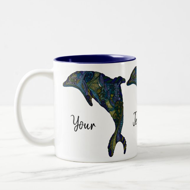 Colourful Abstract Dolphin Artwork custom Two-Tone Coffee Mug (Left)