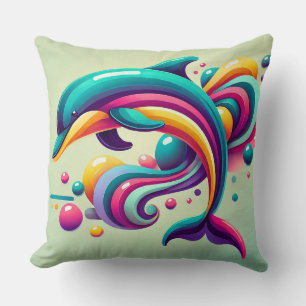 Colourful Abstract Dolphin Illustration Cushion