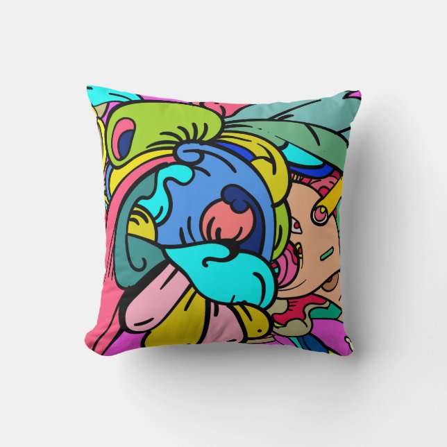 Colourful Abstract Doodle Art Cushion (Front)