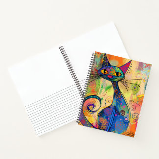 Colourful Abstract Doodle Cat Lined Sketchbook Notebook