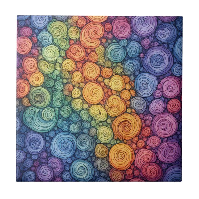 Colourful Abstract Doodle Swirl Pattern Ceramic Tile (Front)