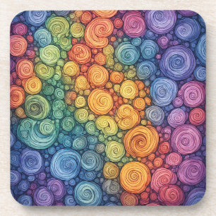 Colourful Abstract Doodle Swirl Pattern Coaster