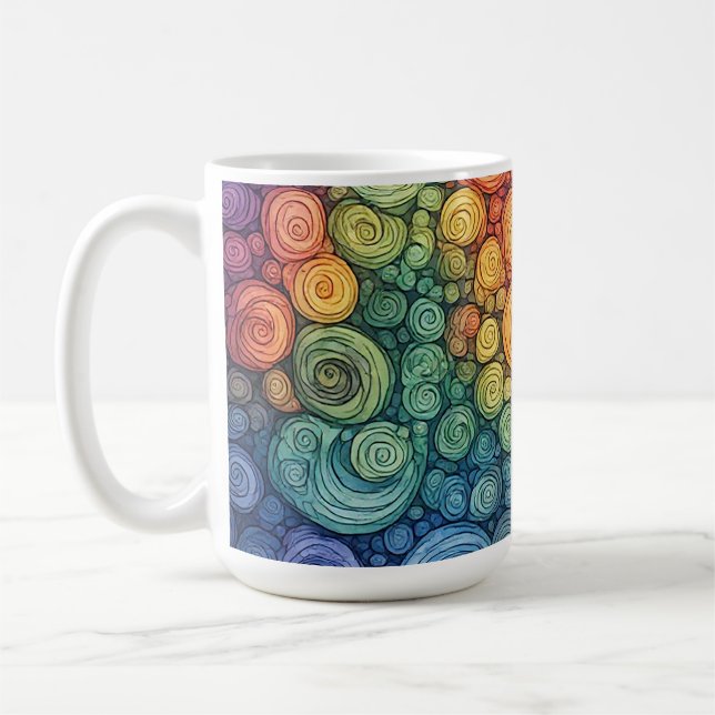 Colourful Abstract Doodle Swirl Pattern Coffee Mug (Left)