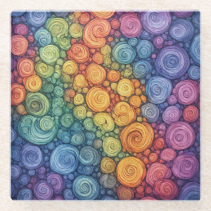 Colourful Abstract Doodle Swirl Pattern Glass Coaster