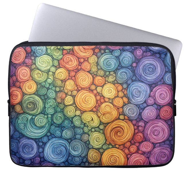 Colourful Abstract Doodle Swirl Pattern Laptop Sleeve (Front)
