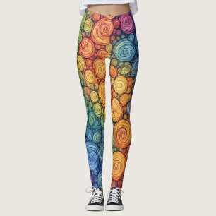 Colourful Abstract Doodle Swirl Pattern Leggings