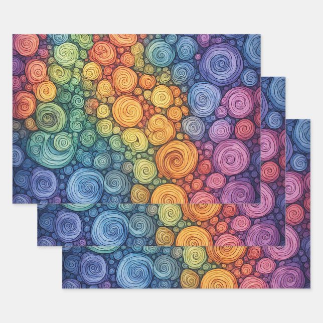 Colourful Abstract Doodle Swirl Pattern Wrapping Paper Sheet (Set)