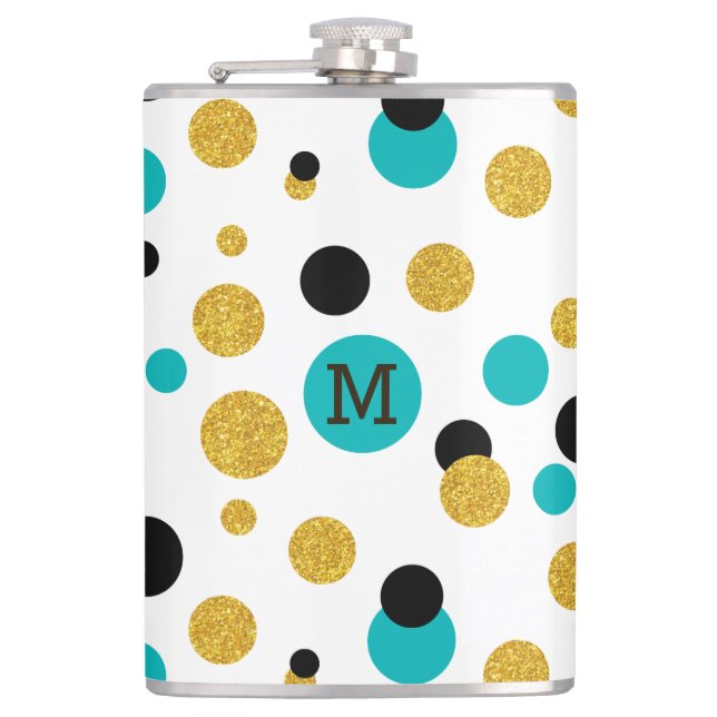 Colourful abstract dots pattern hip flask (Front)