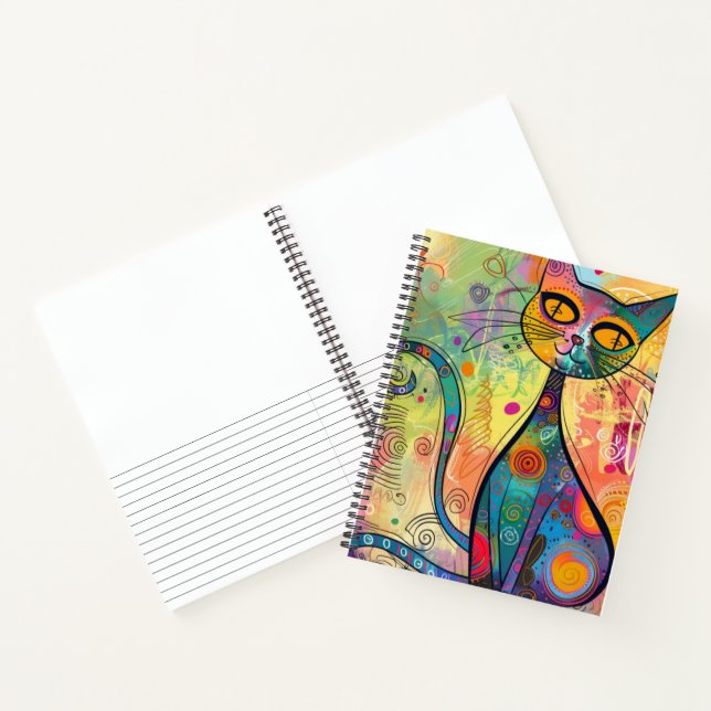 Colourful Abstract Double Tail Cat Lined Sketchboo Notebook (Inside)