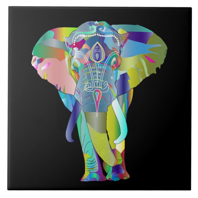 Colourful abstract elephant ceramic tile (Front)