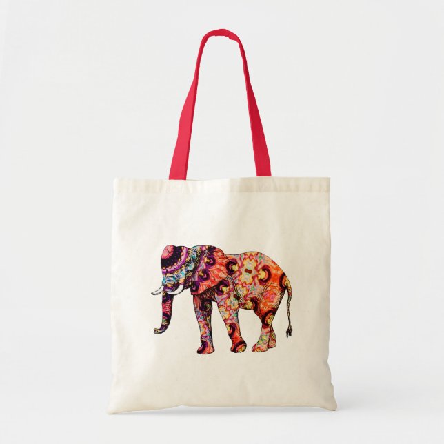 Colourful abstract elephant tote bag (Front)