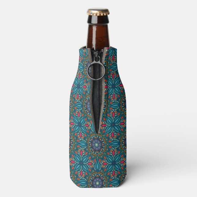 Colourful abstract ethnic floral mandala pattern bottle cooler (Bottle Back)