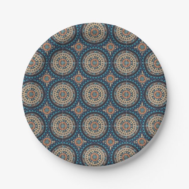 Colourful abstract ethnic floral mandala pattern d paper plate (Front)