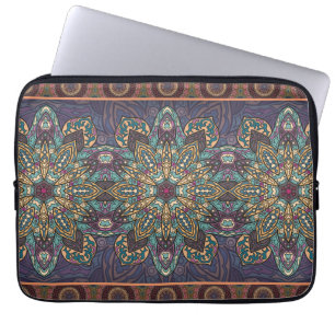 Colourful abstract ethnic floral mandala pattern laptop sleeve