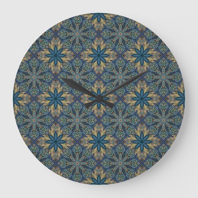 Colourful abstract ethnic floral mandala pattern large clock (Front)