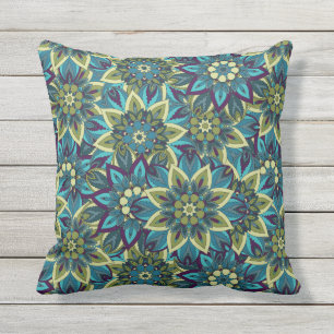 Colourful abstract ethnic floral mandala pattern outdoor cushion
