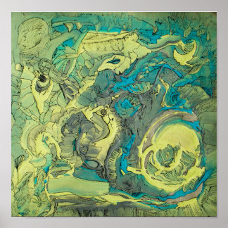 Colourful Abstract Expressionism Art Green Archiva Poster