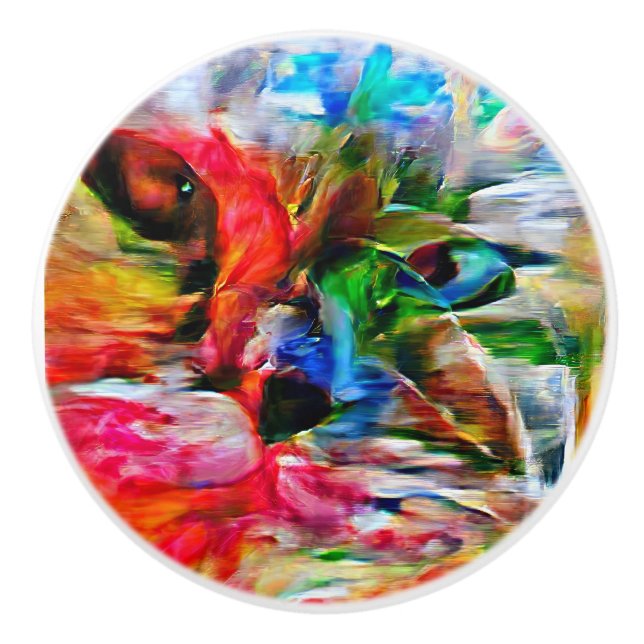 Colourful Abstract Expressionist Cat Art Print" Ceramic Knob (Front)