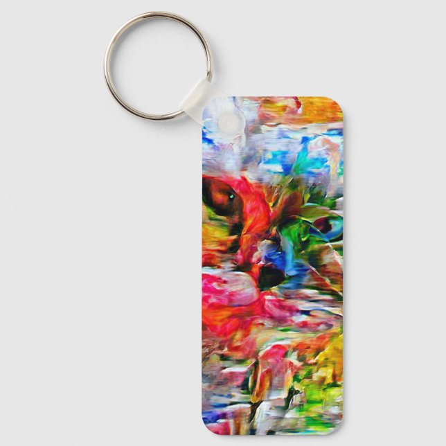 Colourful Abstract Expressionist Cat Art Print" Key Ring (Front)