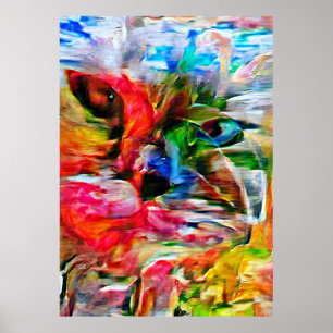 Colourful Abstract Expressionist Cat Art Print" Poster