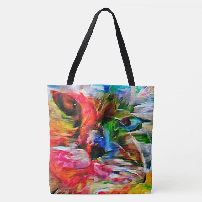 Colourful Abstract Expressionist Cat Art Print" Tote Bag (Front)