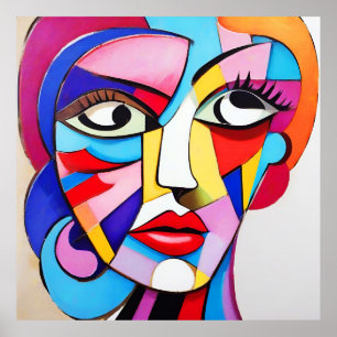 Colourful Abstract Face Cubism Poster
