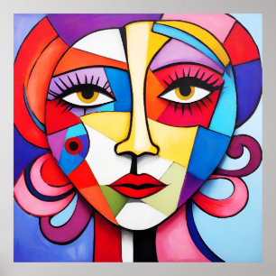 Colourful Abstract Face Cubism  Poster