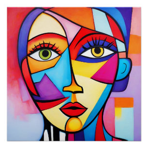 Colourful Abstract Face Cubism  Poster