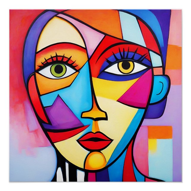 Colourful Abstract Face Cubism  Poster (Front)
