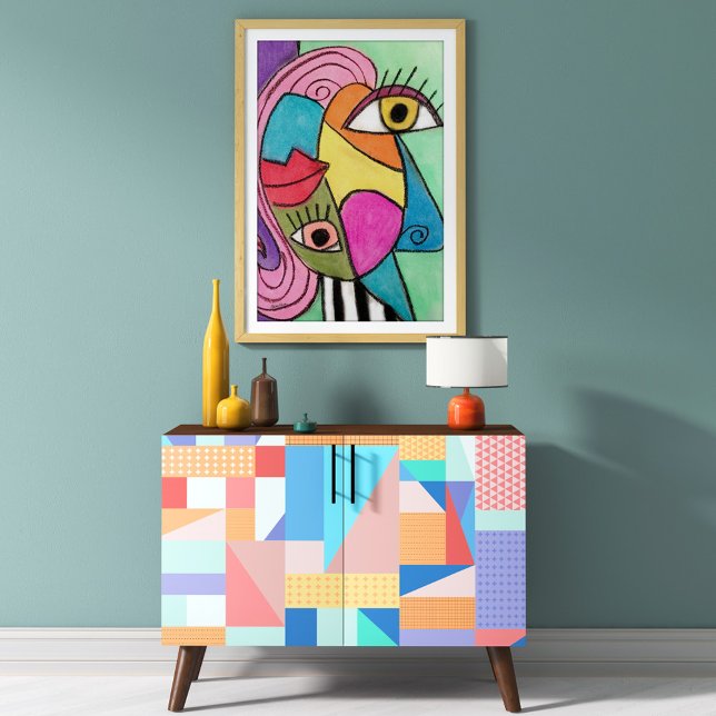Colourful Abstract Face Cubism Red Purple Blue Coo Poster (Creator Uploaded)