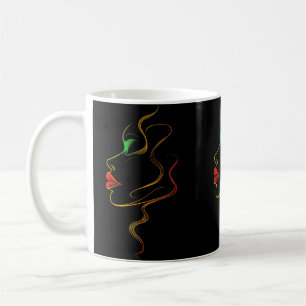 Colourful Abstract Face Line Art Juneteenth Black Coffee Mug