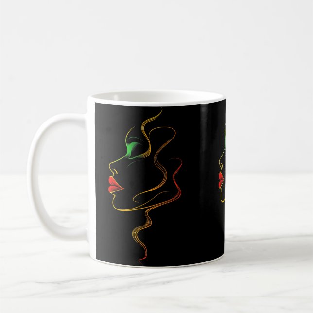 Colourful Abstract Face Line Art Juneteenth Black  Coffee Mug (Left)