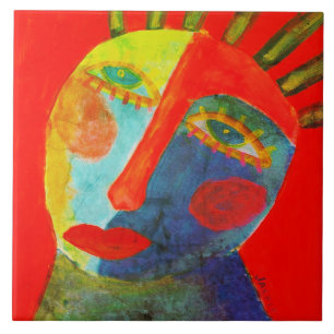 Colourful Abstract Face Painting Ceramic Tile